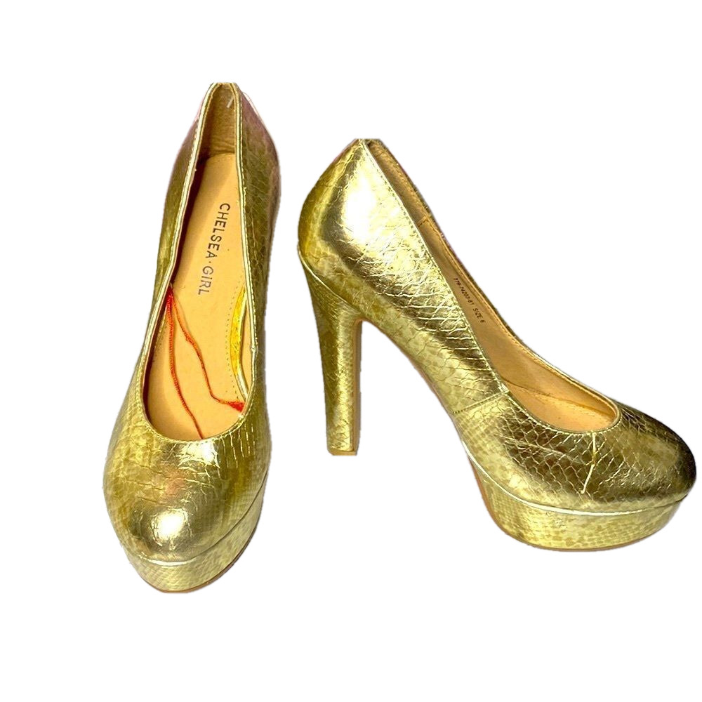 🌷 Chelsea Girl🌷 LAST CALL Gold Snakeskin Print Closed Toe Pumps Heels NWT